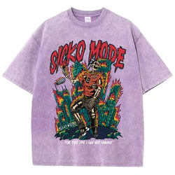 American Vintage T-Shirt Men Fashion Street Clothing Washed Old Cotton Streetwear Skeleton Singer Graphic TShirts Fashion Tshirt