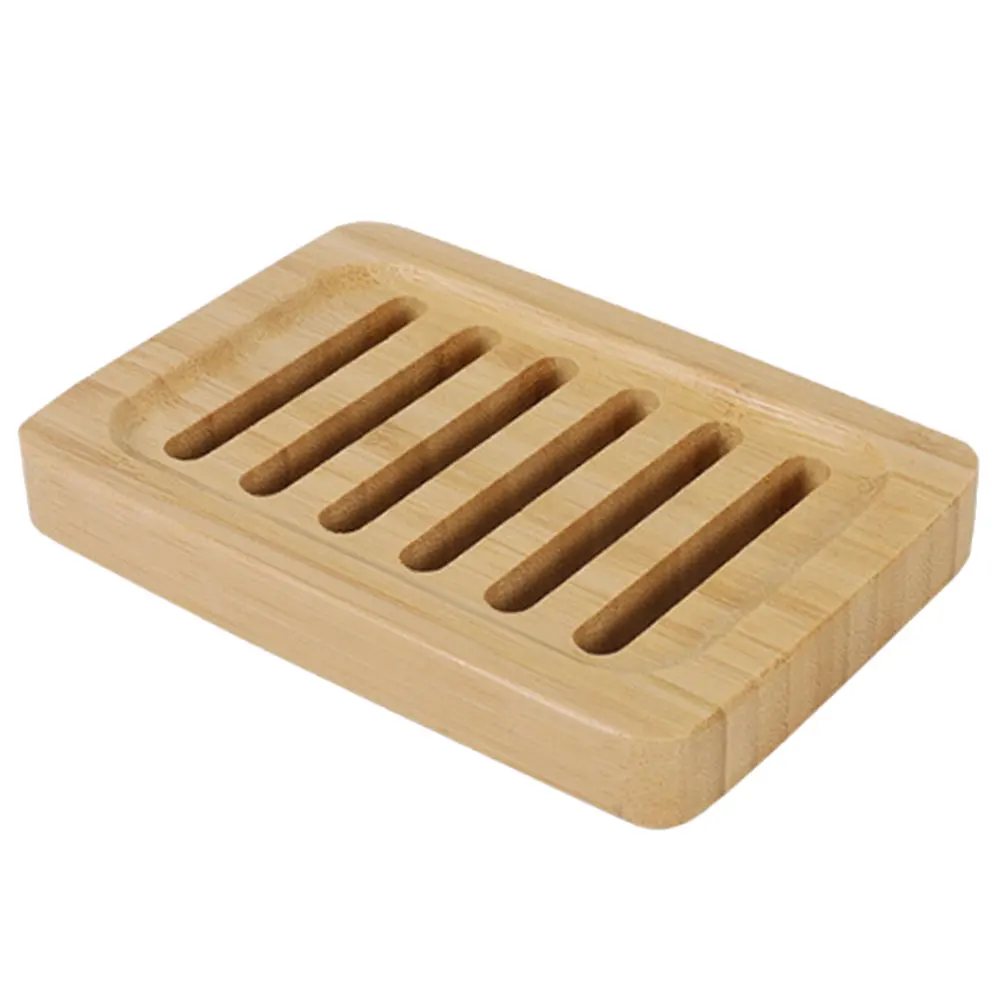 

Self Draining Soap Holder Bathroom Kitchen Sponge Stand Tray Light Brown Shower Bamboo Rack Storage Solution