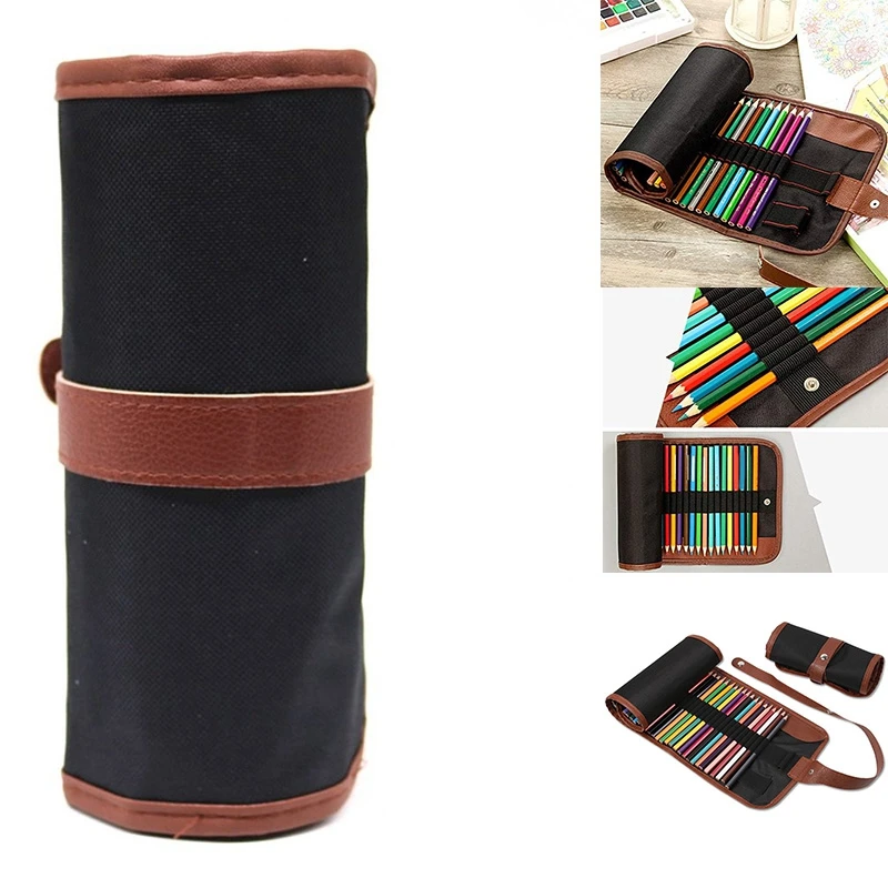 

Pencil Roll Up Case Pen Curtain Pencil Bag Makeup Wrap Holder Storage Pouch Thick Canvas Stationery Organizer