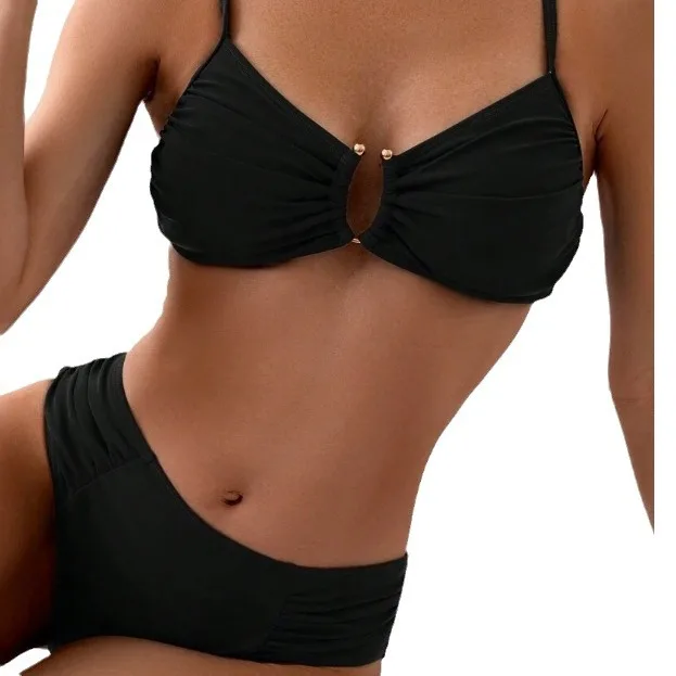 European and American Bikini Swimsuit 2025 Female Sexy Hot Girl High Waist Solid Color Swimsuit Split Swimsuit