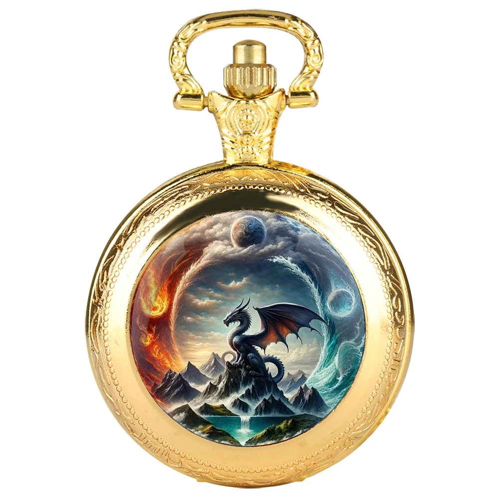 Retro Exquisite Phoenix and Dregon Design Medium Pocket Watch Necklace Kids Birthday Gift Pocket Watch Pendant Fashionable
