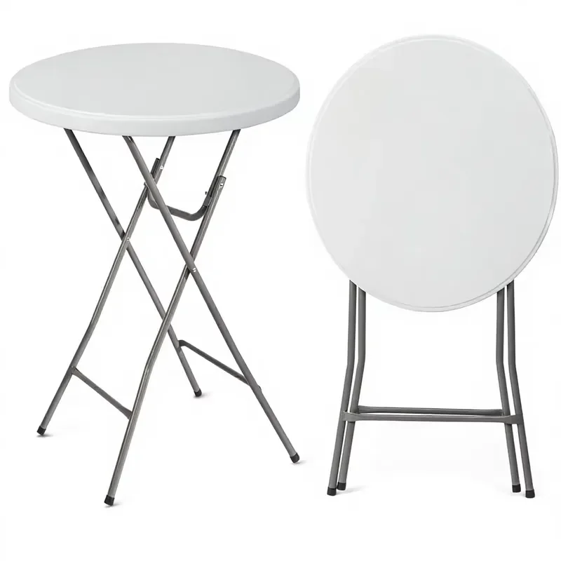 for 32 Inch Round HDPE Plastic Folding Table Gray Metal Finish Bar Height Outdoor Furniture for Cafes Restaurants Weddings 1