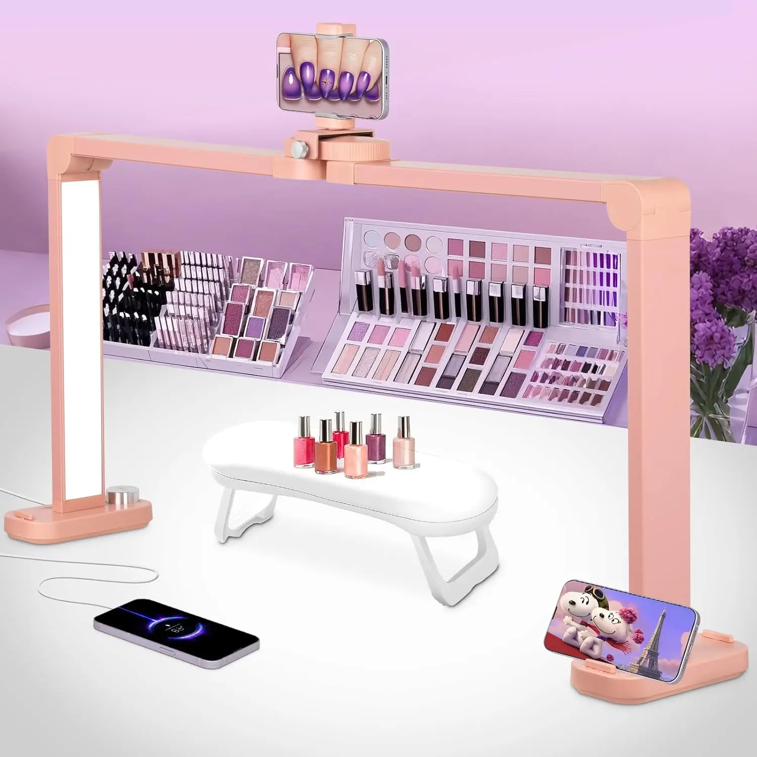 

456 LED Foldable Nail Lamp with Phone Holder, Stepless Dimming & 3 Modes for Manicure/Lash/Tattoo