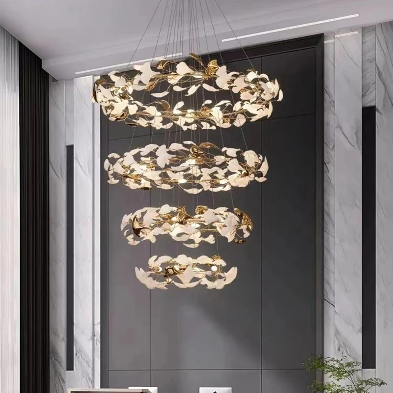 Luxury Gingko Leaf Chandelier - Custom Designer Ceiling Light For Living Room Hotel Lobby Villa & Duplex Staircase