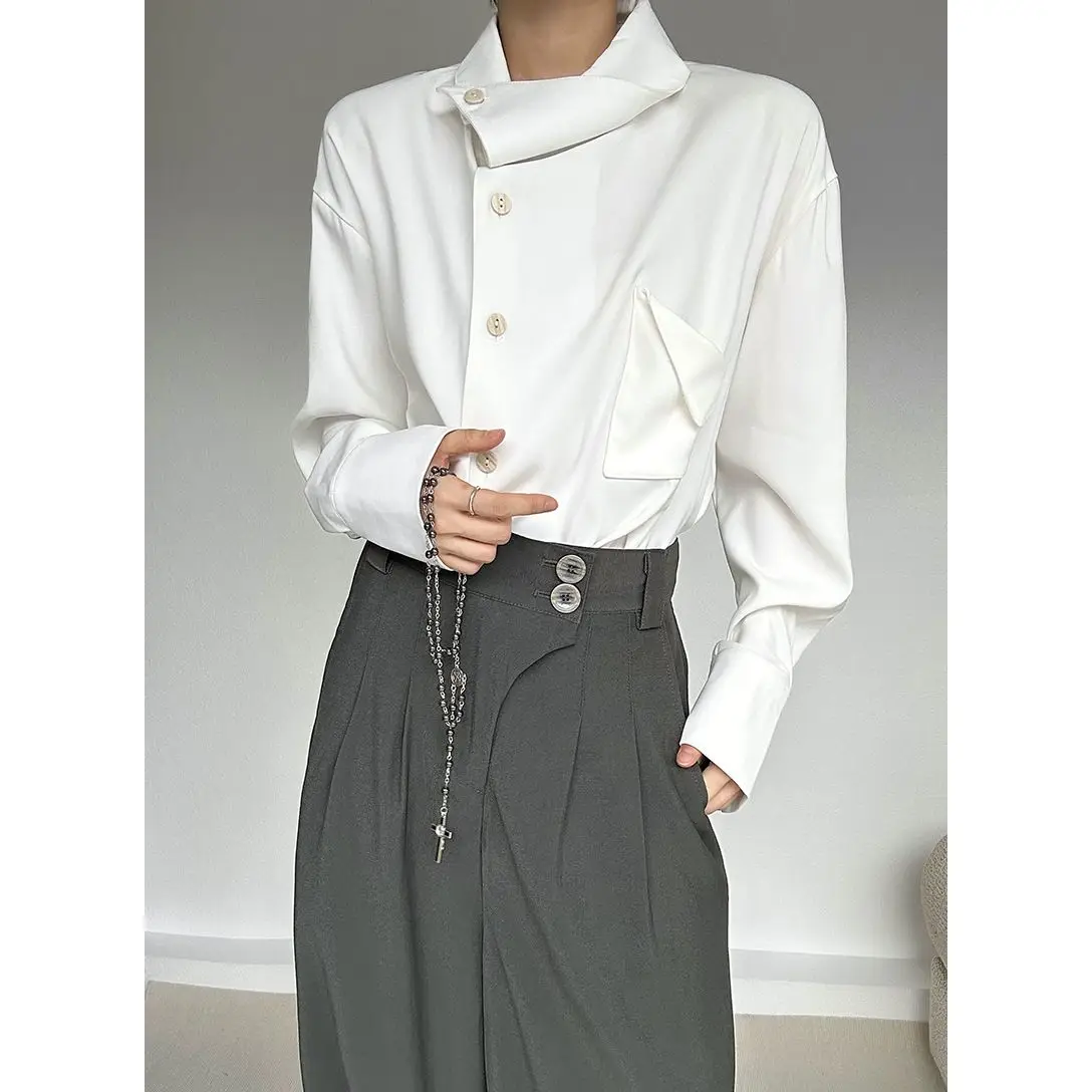 Spring New Design Niche Korean Shirt Irregular High-End Shirt Unique Collar Casual Dress Blouse Men Street Wear