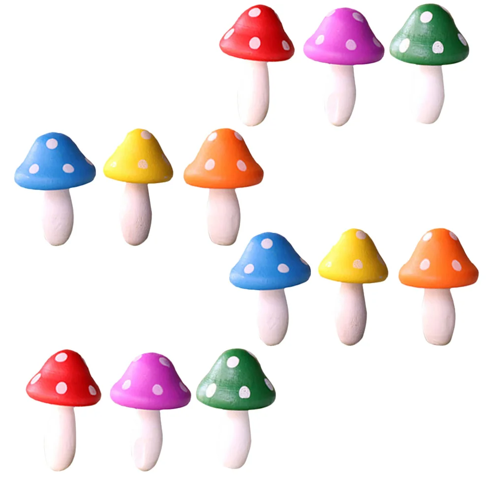 

12 Pcs Small Wooden Mushroom Ornaments Garden Adornment Mini Decor Decoration Tiny Figurines Simulation Miniature Mushrooms