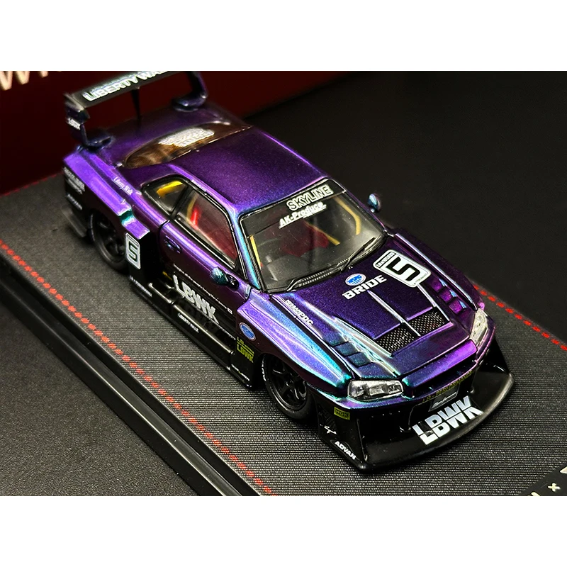 SW In Stock 1:64 LBWK Skyline GTR ER34 Super Silhouette Chameleon Opened Hood Diecast Diorama Car Model Collection Street Weapon