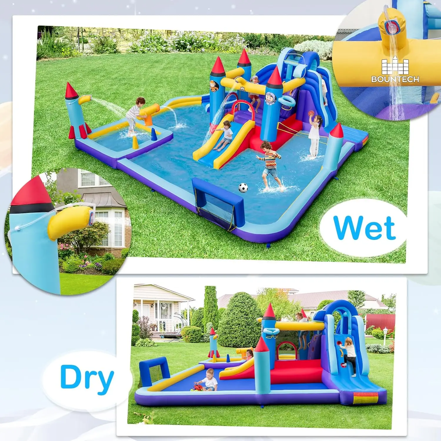 Nadmuchiwana zjeżdżalnia wodna, 18x16,5 stopy Mega Park zjeżdżalni z Bounce House z podwójnymi zjeżdżalniami do zabawy wyścigowej, ogromny basen plusk, zjeżdżalnie wodne