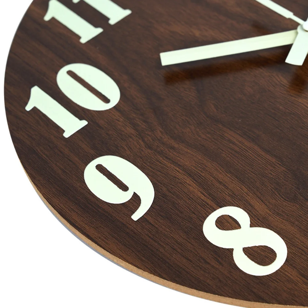 Wooden Wall Clock Battery Operated Silent with Glow in the Dark Feature Non Ticking Design Suitable for Bedroom and Kitchen