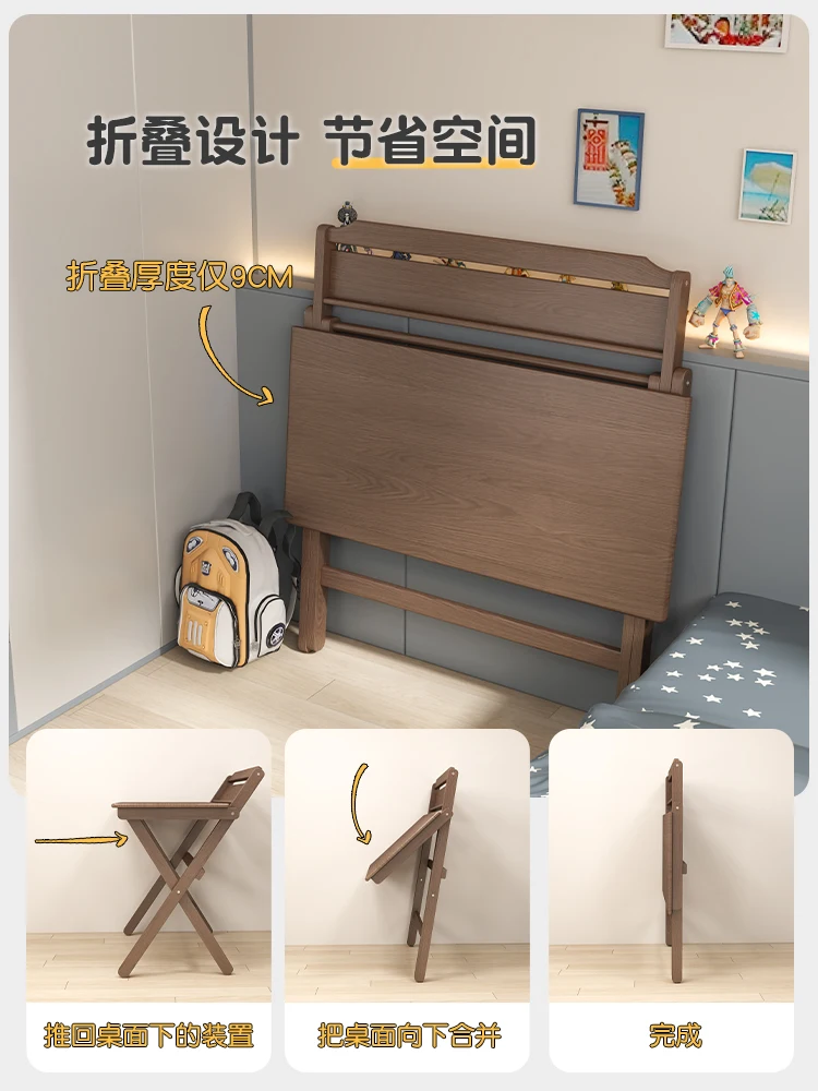 Solid Wood Folding Desk Primary School Student Household Simple Table Small Apartment Bedside Writing Desk Bedroom Study Desk