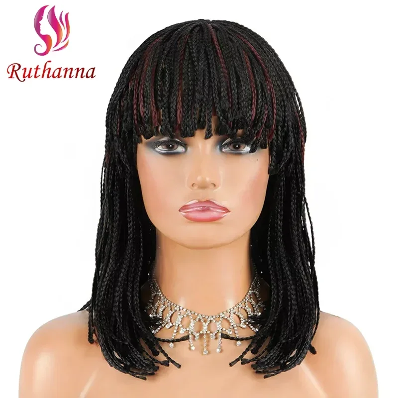 女性用合成かつら,3つの編みこみの弓,ボブボックス,鈍い前髪,ドレッドヘア,日常使用,新品