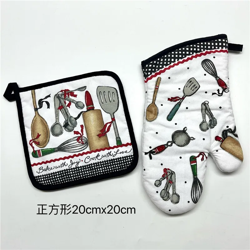 2-teiliges Set Kreative Bedruckte Baumwoll-Tischsets mit Ofenhandschuhen Backhandschuh Küchenwerkzeug – Detail 10