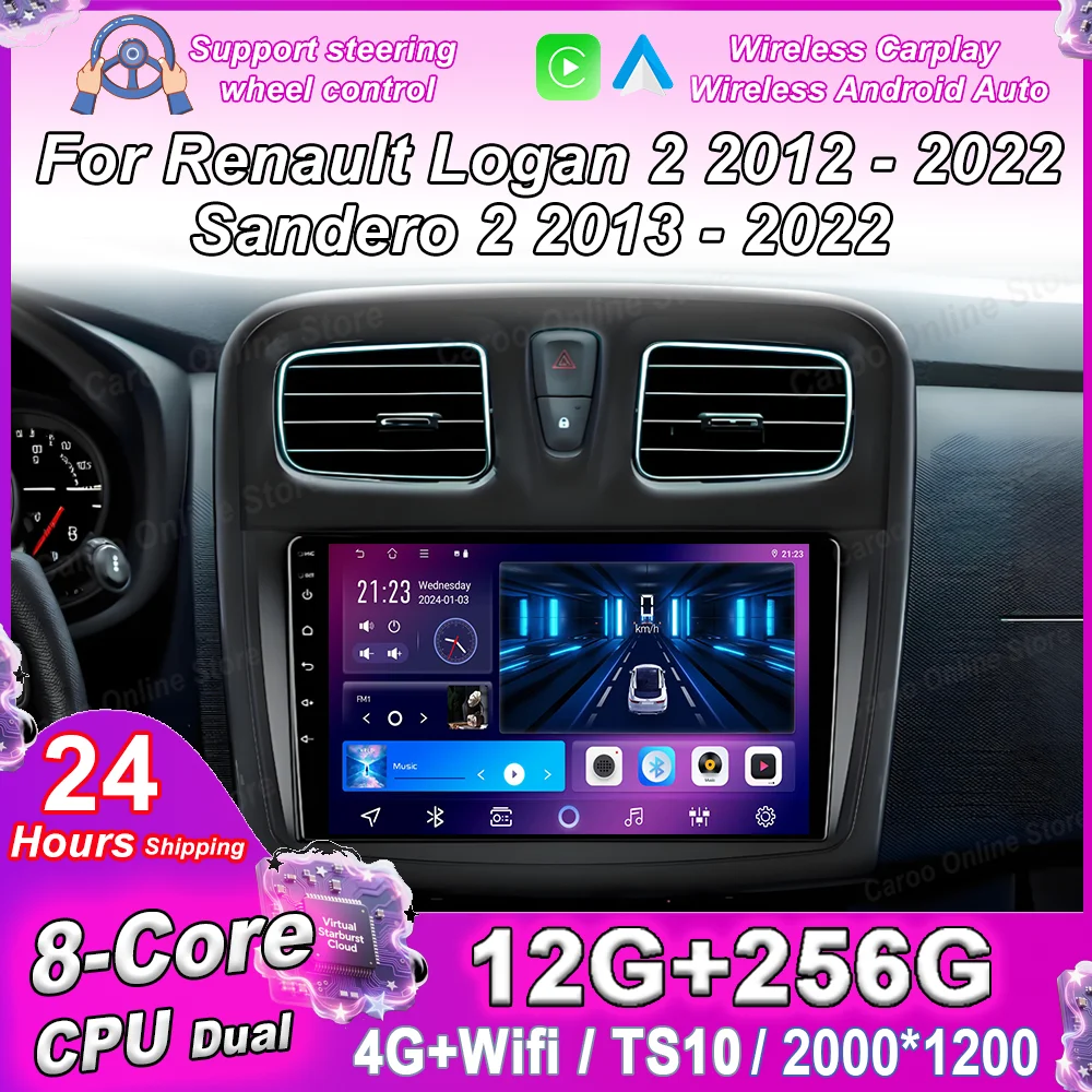 Car Android GPS Navigation For Renault Logan 2 2012 - 2022 Sandero 2 2013 - 2022 Auto Radio Stereo Multimidia Player Carplay DVD