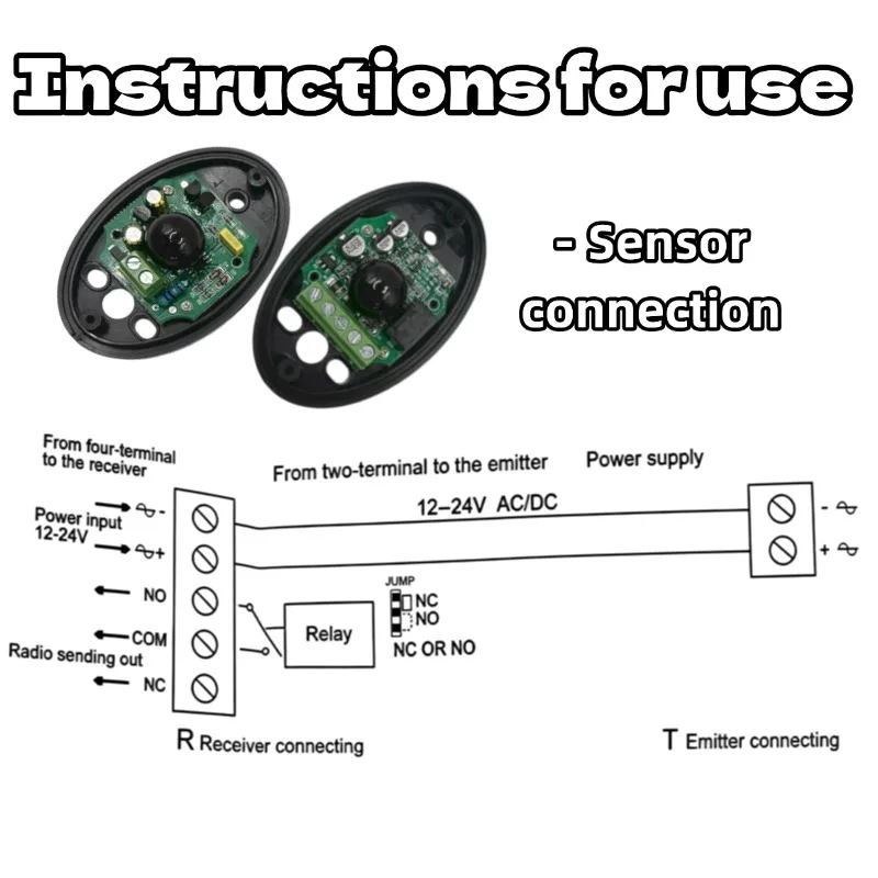 Infrared Beam Sensor Photocell Garage Door Infrared Sensor 12V-24V AC/DC for Sliding Gate Ir Barrier Automatic Door