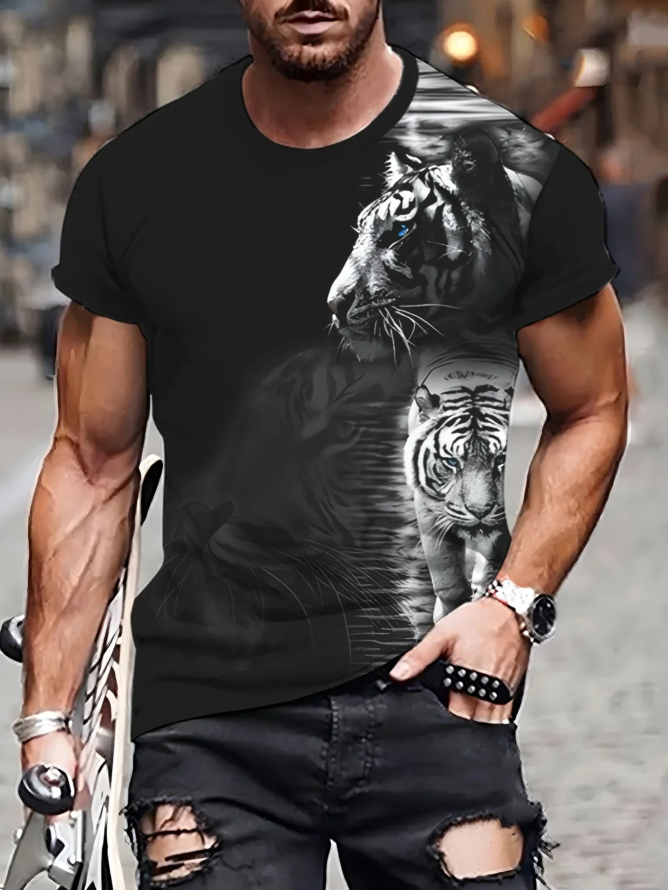 

Animal Men's T-shirt 3d Lion Print Men's Tops Casual Short-sleeved Simple T-shirt Summer Round Neck T-shirt Men's Ultra Clothing