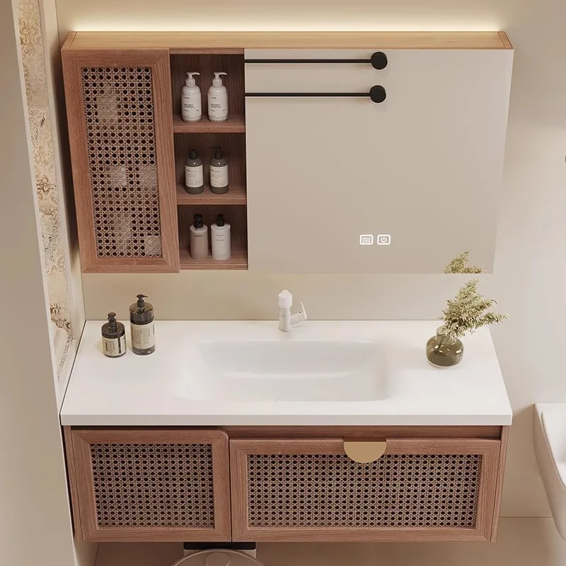 2bathroom cabinet combination Linai integrated basin log wind washstand solid wood sink washbasin