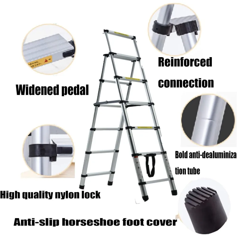 سلم متعرج خفيف الوزن بطول 5.34 قدم مع أقدام مطاطية وتمديد 5+6 خطوات لضبط الارتفاع #2