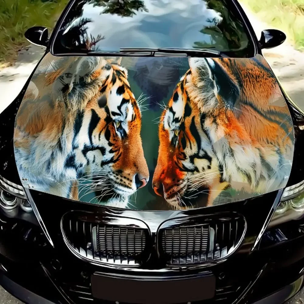 

Face To Face Angry Tiger Print Car Hood Wrap Color Vinyl Sticker Truck Graphic Bonnet DIY Auto Accessories Decoration Decal Gift