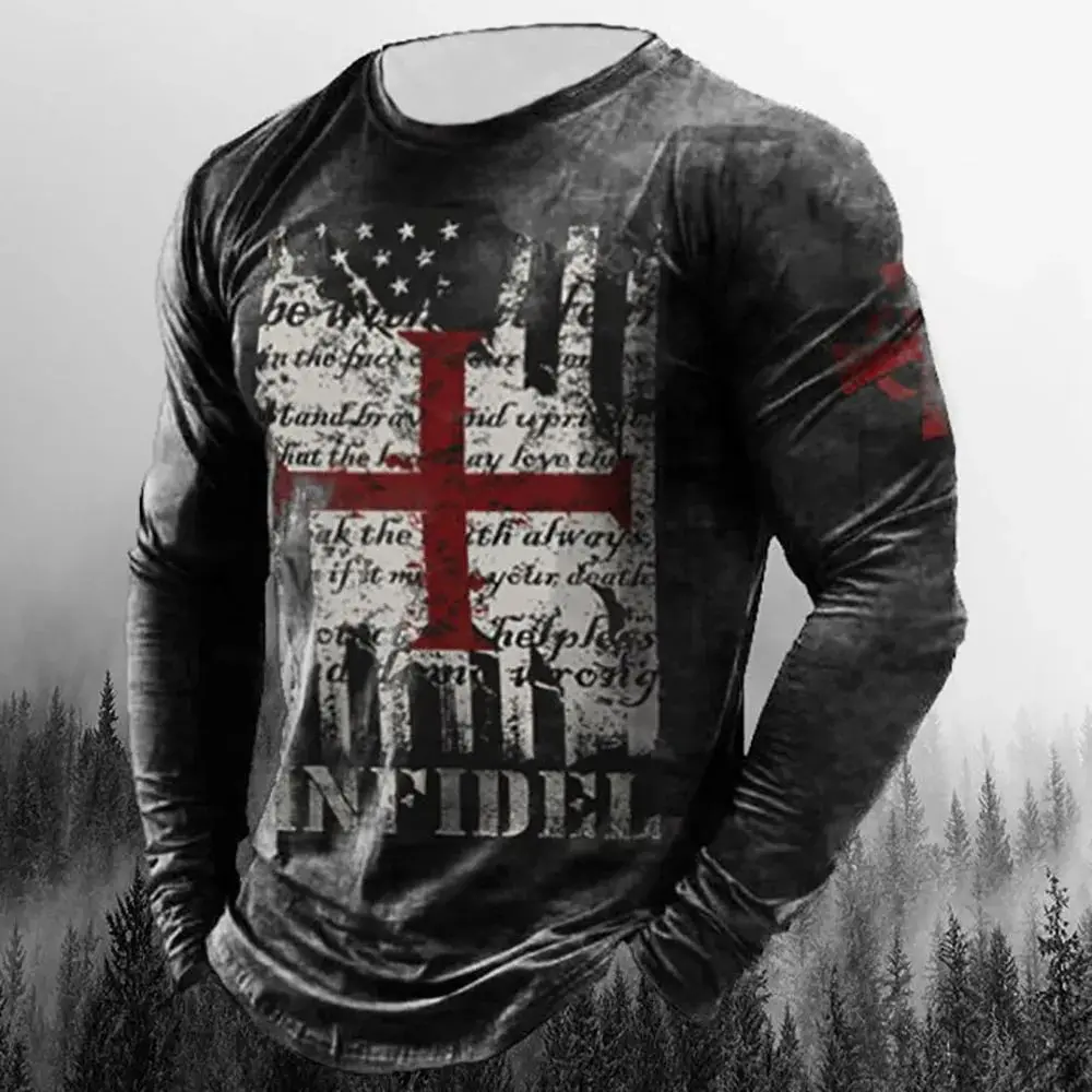 

Men's Spring Autumn Long Sleeve T-Shirt Personality Retro 3d Printed Harajuku Breathable Loose Fashion Large Size Round Neck