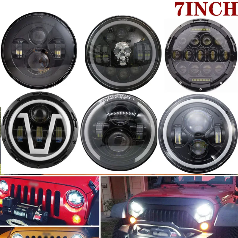 

7 Inch Led Car Motorcycle H4 Headlamp Angel Eye LED for Jeep Wrangler JK TJ CJ/Hummer H2&H1 Land Rover turn signal Work light