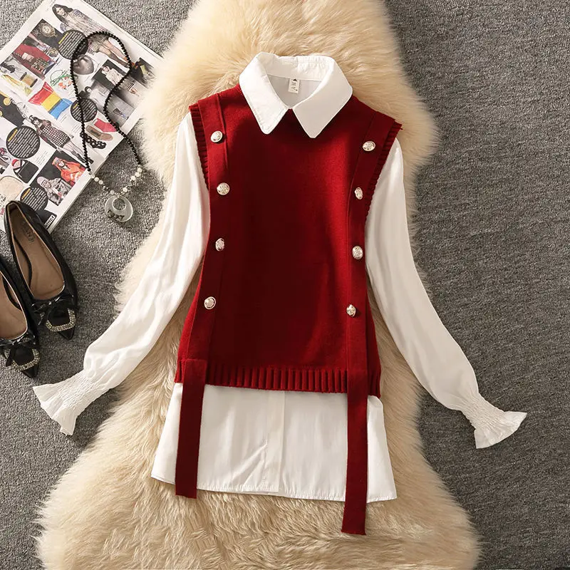 Single piece vest women\'s vest  temperament Hong Kong style retro knitted sweater spring and autumn outfit short and trendy