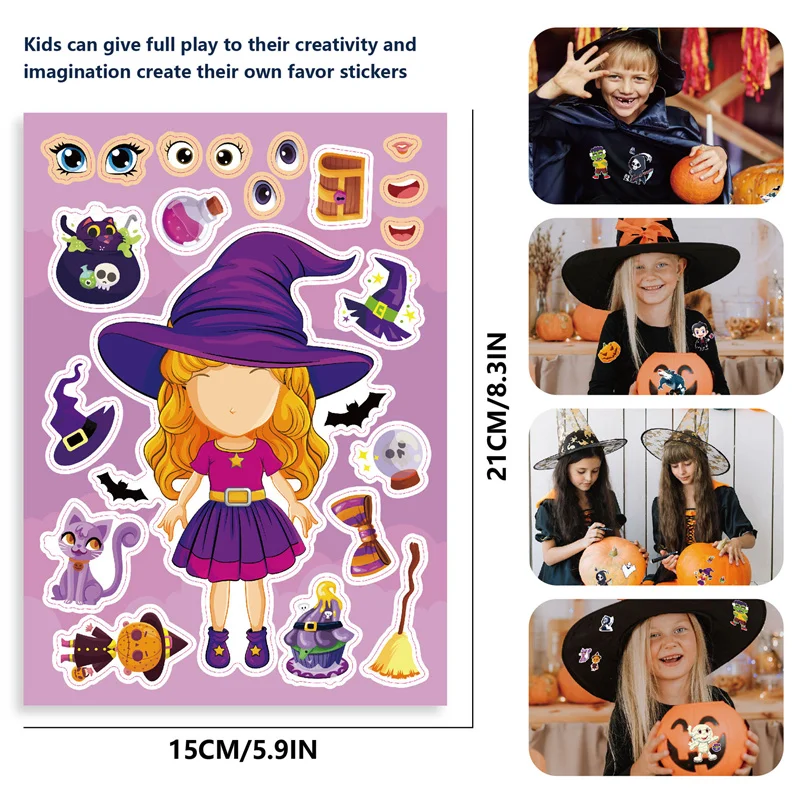 Creative Make Your Own Ghost Pumpkin Witch Make A Face Stickers Halloween Gifts for Kids Fun Mixed & Matched Puzzle Stickers Toy