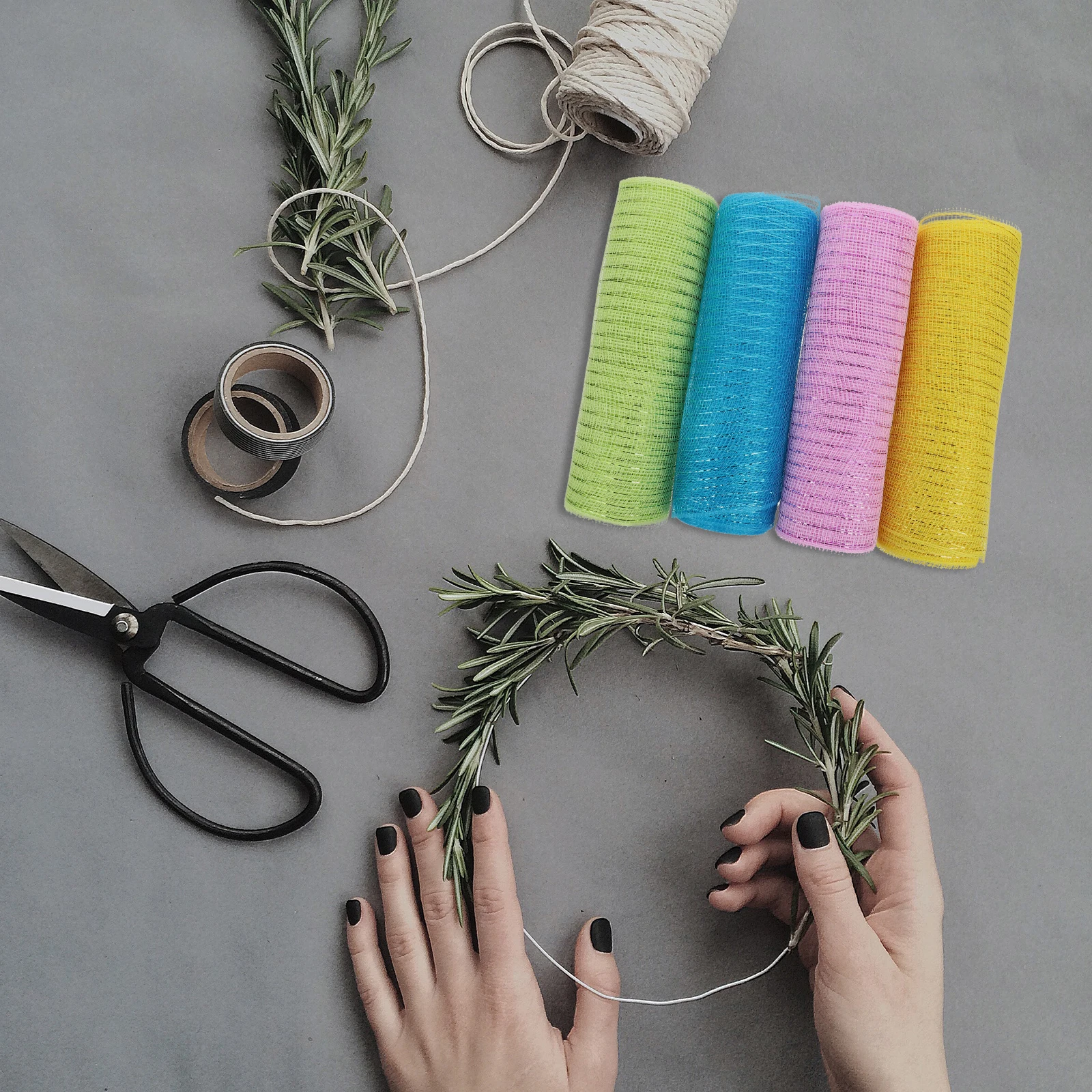 

4 Rolls PP Mesh Ribbons Decorative Durable Polyester Holiday Wreath DIY Craft Supplies Ribbon Christmas Party