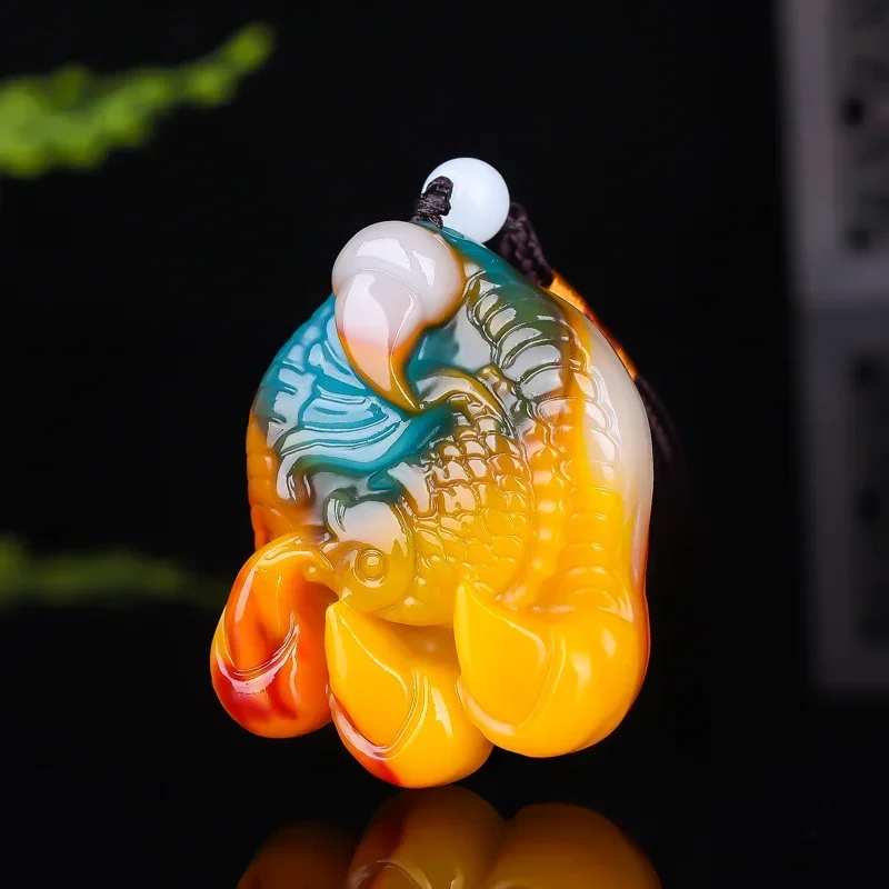 

Natural Chinese Color Hand-carved Eagle Catch Fish Jade Pendant Fashion Boutique Jewelry Men and Women Multicolored Necklace