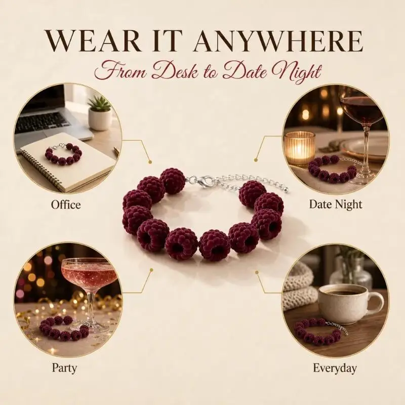 2026 NEW Cute Trendy Summer Resin Raspberry Bead Bracelet Adjustable Chain Fruit Berry Charm Jewelry For Women Girls