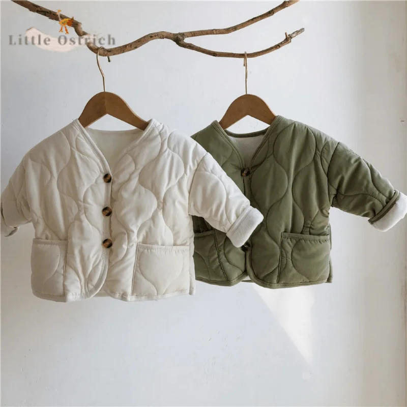 

Baby Girl Boy Cotton Padded Jacket Infant Toddler Child Long Sleeve Warm Cardigan Fleece Inside Solid Coat Baby Clothes 12M-5Y