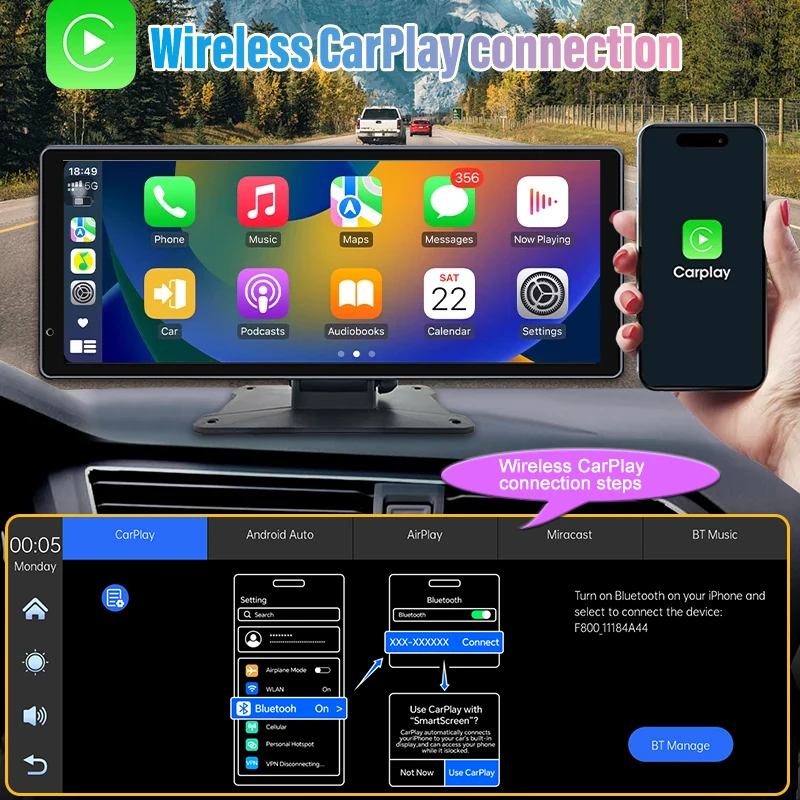 Universal 8 inch Screen Car Radio Multimedia WIFI Video Player Wireless Carplay Android Auto Support TF FM For VW Toyota KIA