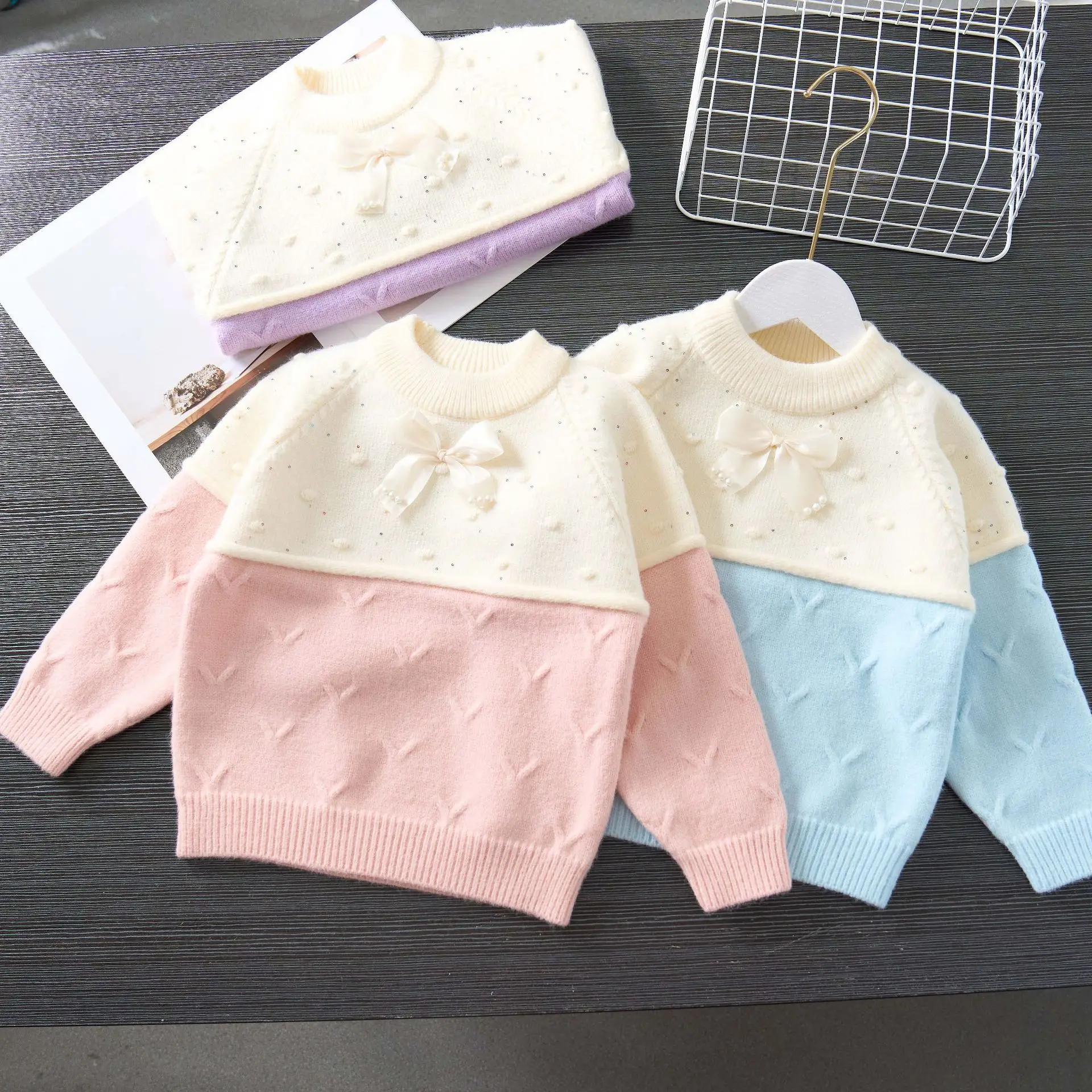 

Свитера для девочек, осенне-зимние детские шерстяные трикотажные топы, верхняя одежда для малышей, детский пуловер, вязаный свитер, весенняя одежда