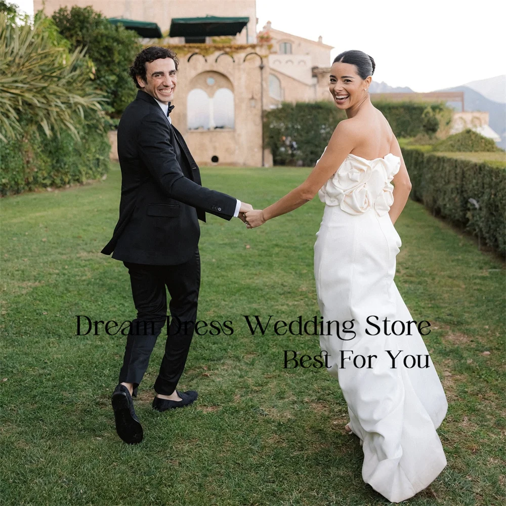 Dream Simple Flowers Mermaid Wedding Dress Women 2025 Strapless Open Back Sleeveless Bridal Gown Vestidos De Novia Customized