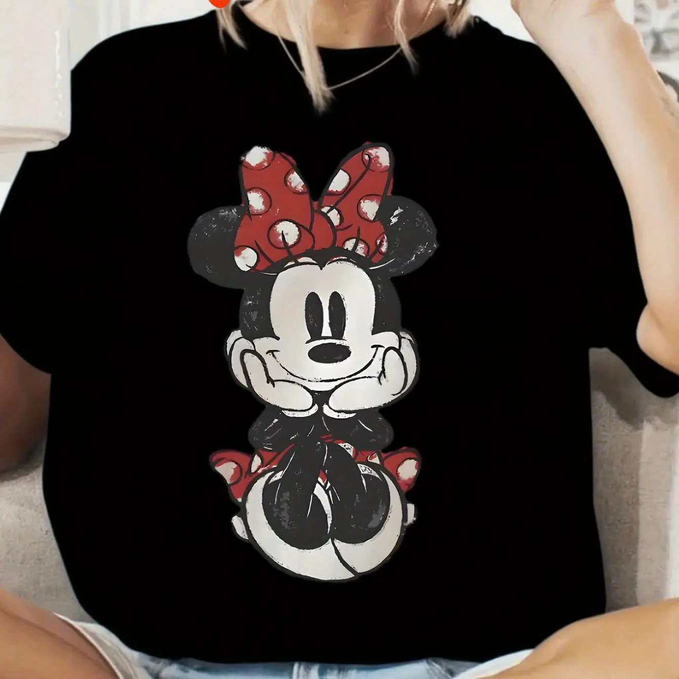 Camiseta con estampado de Minnie Mouse de Disney, ropa de calle de algodón para hombres y mujeres, traje informal holgado de gran tamaño de manga corta para eventos Unisex