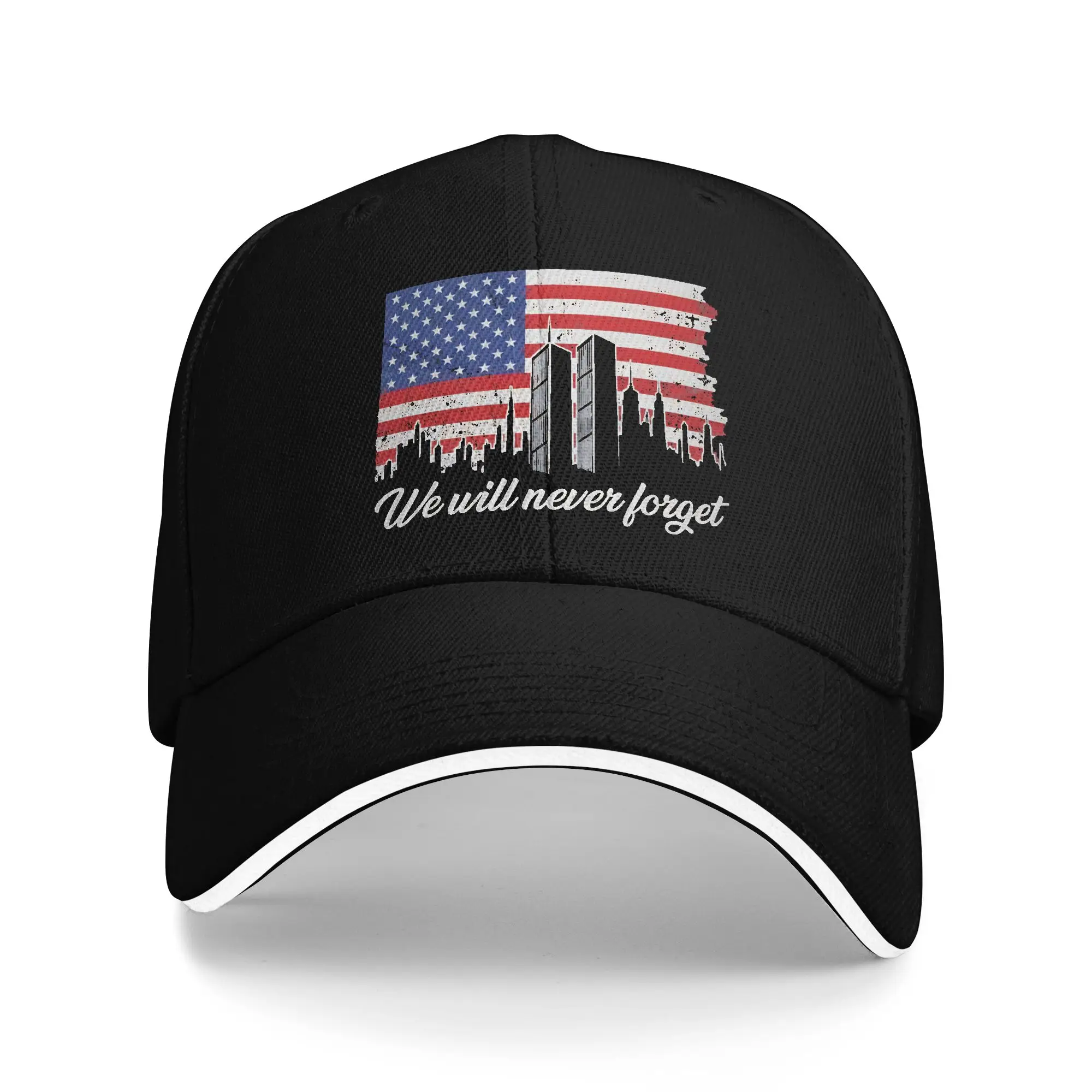 Distressed 911 Flag Twin Towers We Will Never Forget Baseball Cap  Hiking Fishing Sun Visor Trucker Hat Stylish Snapback Cap