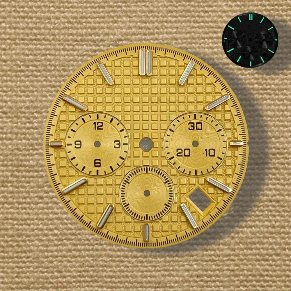 31.8mm Panda Oak S Dial Fit Quartz VK63 Movement Green Luminous High-Quality Dial Watch Modification Accessories