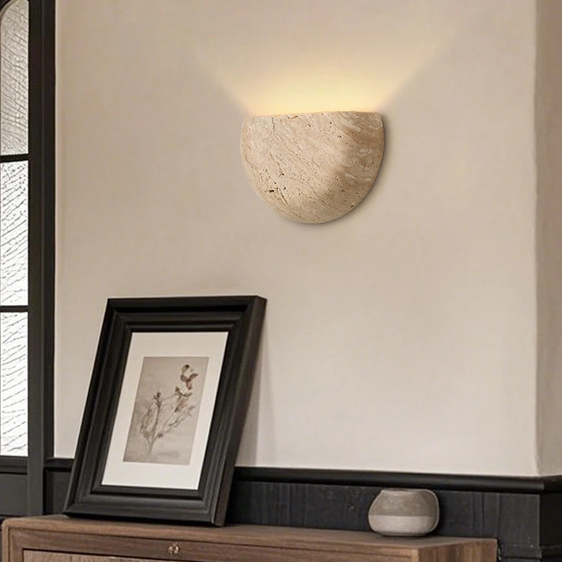 Vintage Yellow Travertine Mid-Century Modern Wall Lamp for Bedroom Bedside Living Room Corridor Entryway Atmosphere Lighting