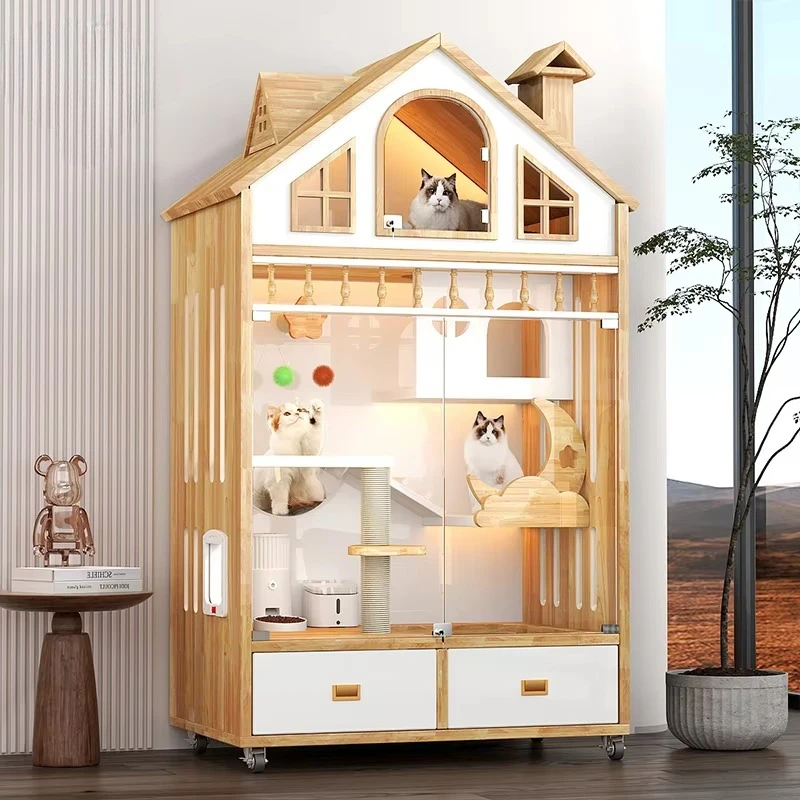 

Household Solid Wooden Cage Cat Cabinet House Kitty House Pet Cat Villa