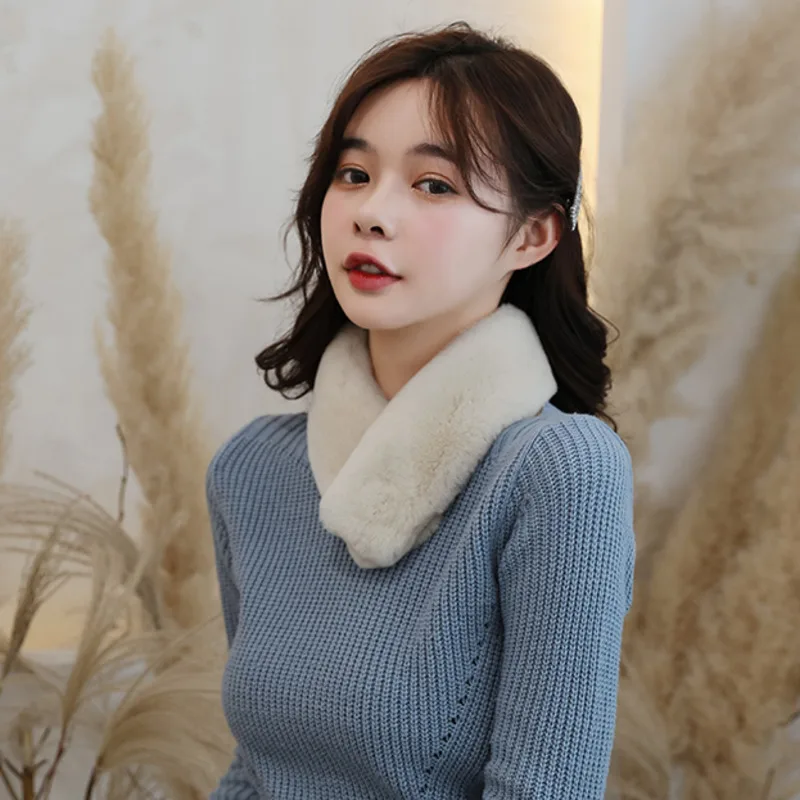 

Rex Rabbit Fur Scarf For Women Thick Warm Women's Neckerchief Fashion Ladies Neck Scarves Natural Rex Rabbit Fur Scarves Lady