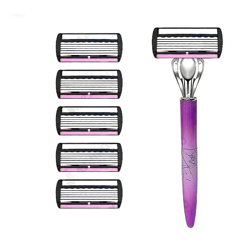6 Layer Manual Hair Removal Razor For Women Shaver For Armpit Leg Bikini Reusable Stainless Steel Blades Painless Grooming Tool