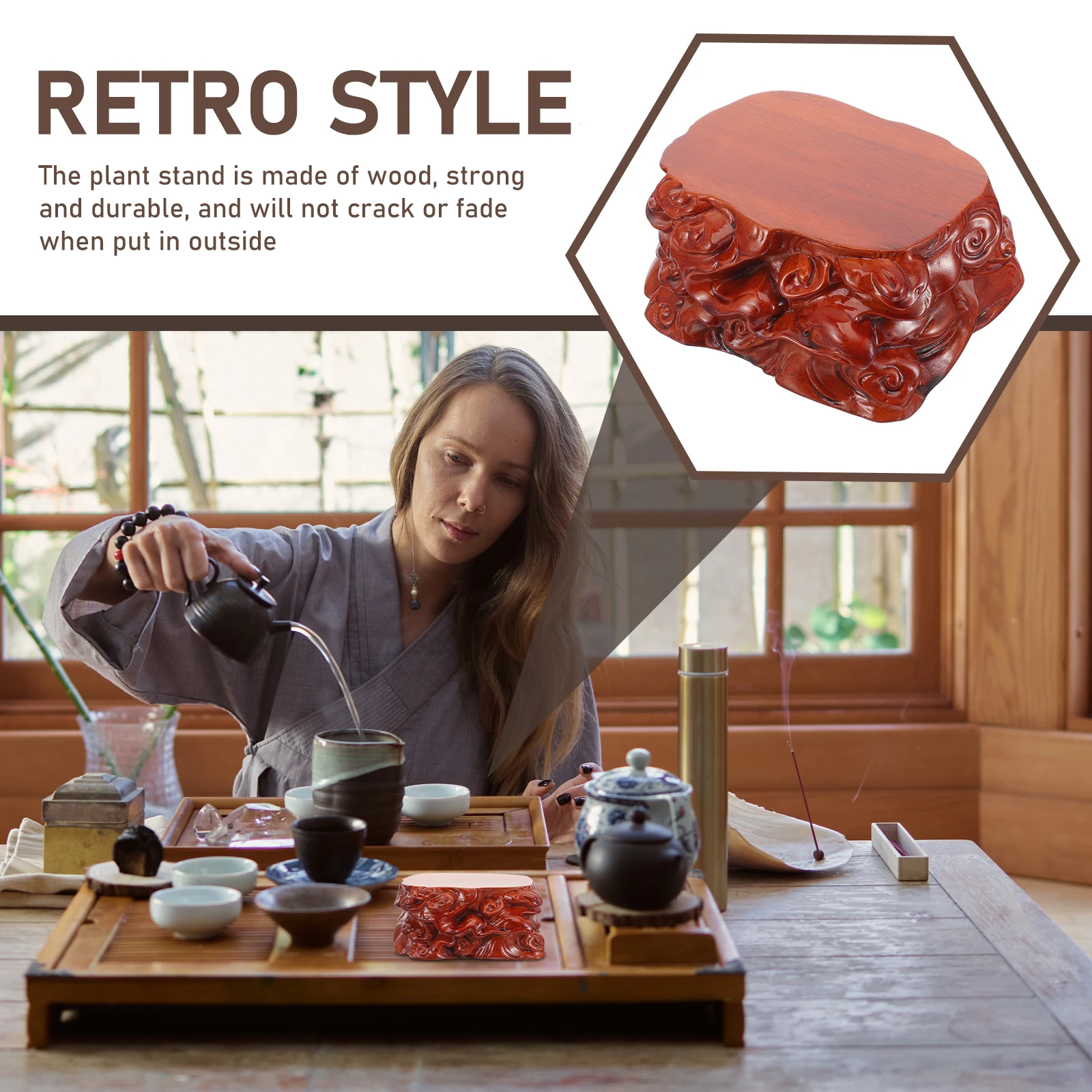 

Деревянный пьедестал St, маленький размер, резной горшок, домашний декор, подставка для растений, деревянная витрина St для поделок, камень