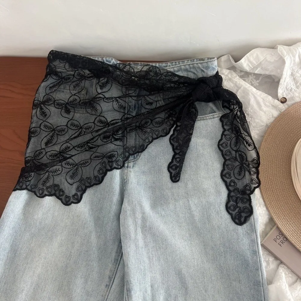 

Стильный женский шарф-фартук Y2K с кружевным декором, универсальный, летний, облегающий, в стиле джинсов, с эффектом юбки-накидки