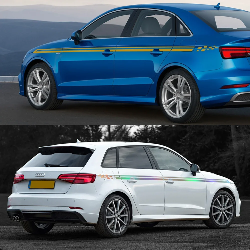 Car Sticker Side Skirt Vinyl Film Decal Trims Exterior Accessories For Audi A3 8V 8P 8Y 8L Sedan TFSI Sportback S3 RS3 Limousine view 3