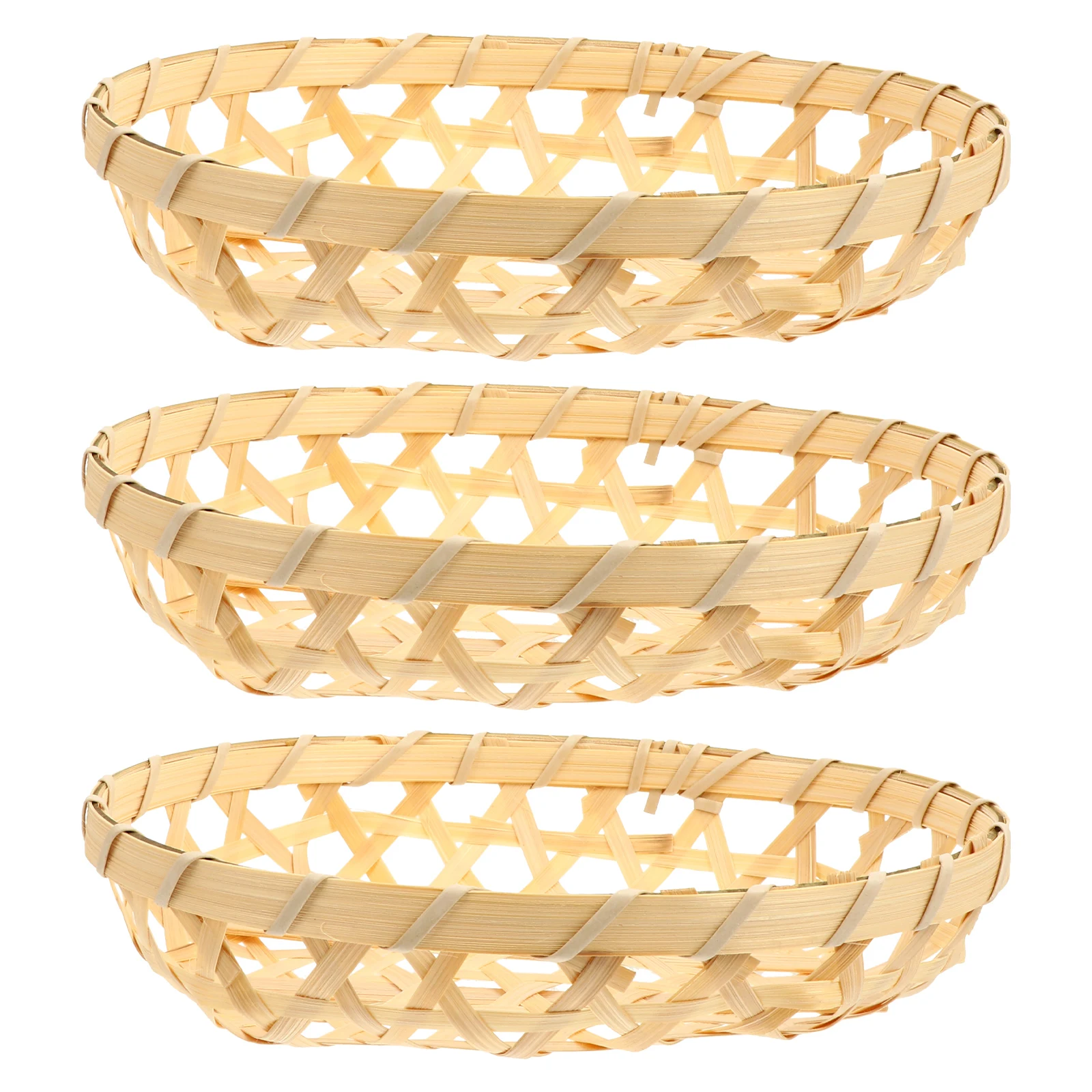 

3pcs Bamboo Weaving Household Egg Storage Container Vegetable Washing Handmade Woven Drainage Basket Kitchen Home Use
