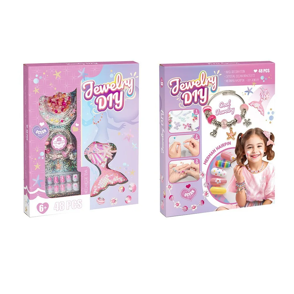Mermaid Bead Set,Handmade Bracelet Accessories for Girls,Nail Stickers Children's Pretend Game Toys,Hands-on Ability Cultivation