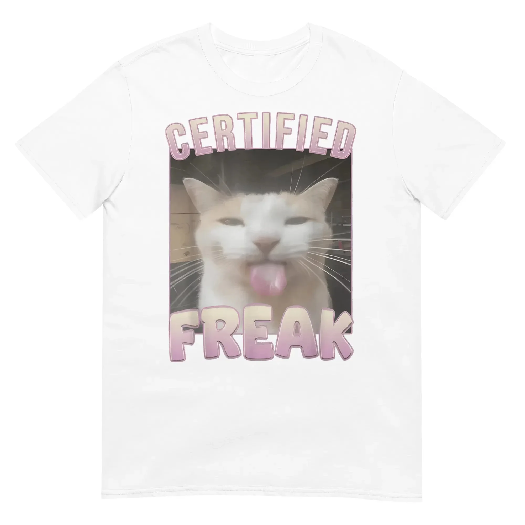 2025 Certified Freak Funny Cat Cotton T-shirt Unisex Women Opium Merch Fashion Big Size Top Short Sleeve Letter Men Print Tee