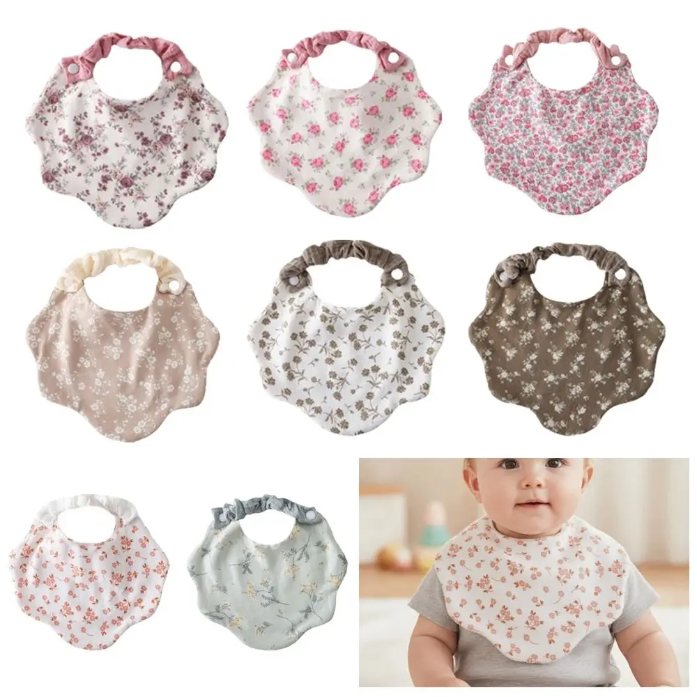 Cotton Gauze Feeding Bib 360-Degree Coverage Printed Design Drool Bib Soft Texture Wave Shape Saliva Towel For Newborn Infants