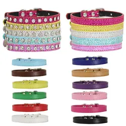 Colorful Shining Diamond Rhinestone Pet Collar Genuine Leather Neck Strap Safe for Cat Dog Soft Pet Supplies Accessories