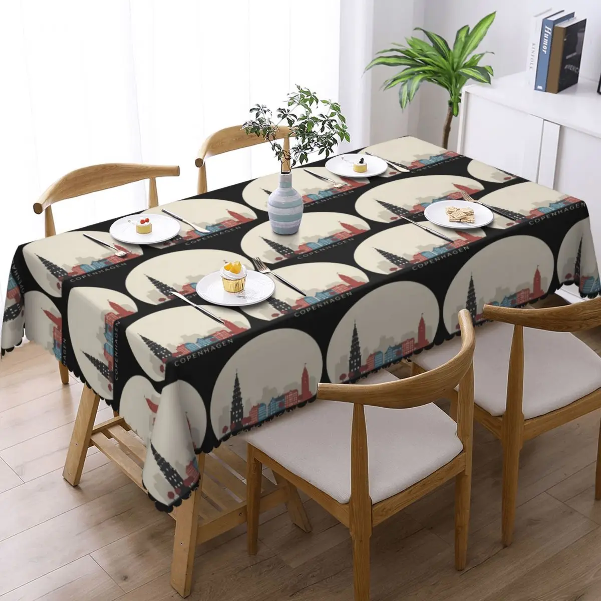 Copenhagen Travel Icon Tablecloth Restaurant Kitchen Rectangular Tablecloth Festival Party Tablecloth Outdoor Dining Table Cover