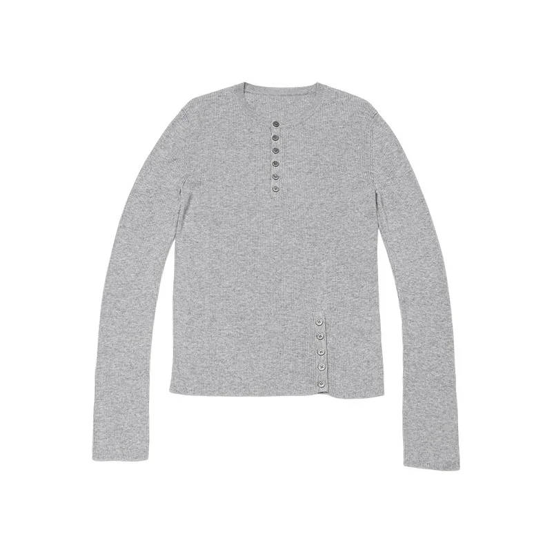 Damen Y2K Geripptes Strickoberteil, Langarm, Knopfverzierung, Slim Fit, Rundhalsausschnitt, Pullover, lässige Streetwear, Herbstmode, Bluse für Mädchen – Detail 7